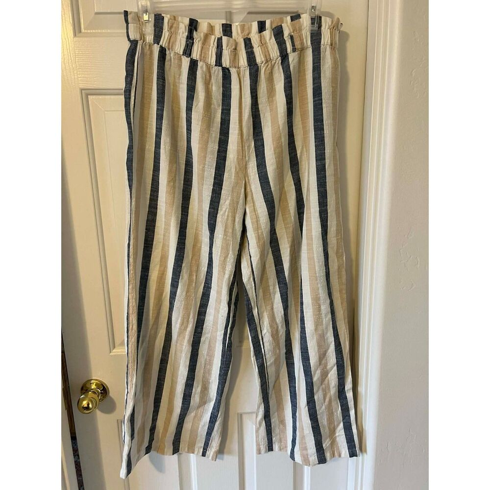 Mlle Gabrielle XL Womens Pants 100% Cotton Striped Navy Cream Beach Coastal